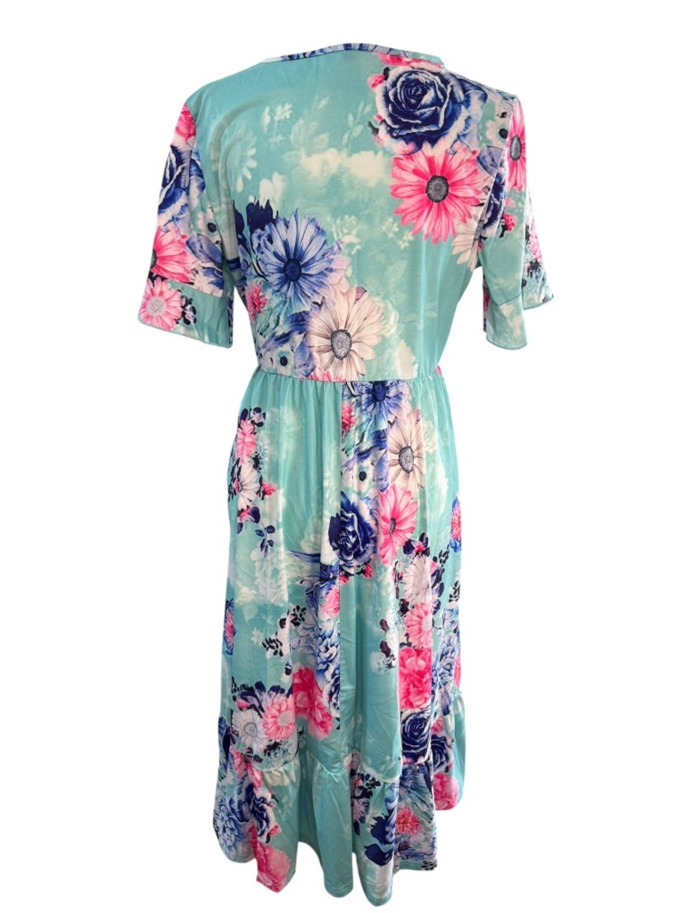 Turquoise Floral Dress Size Large Pockets - Picture 3 of 9